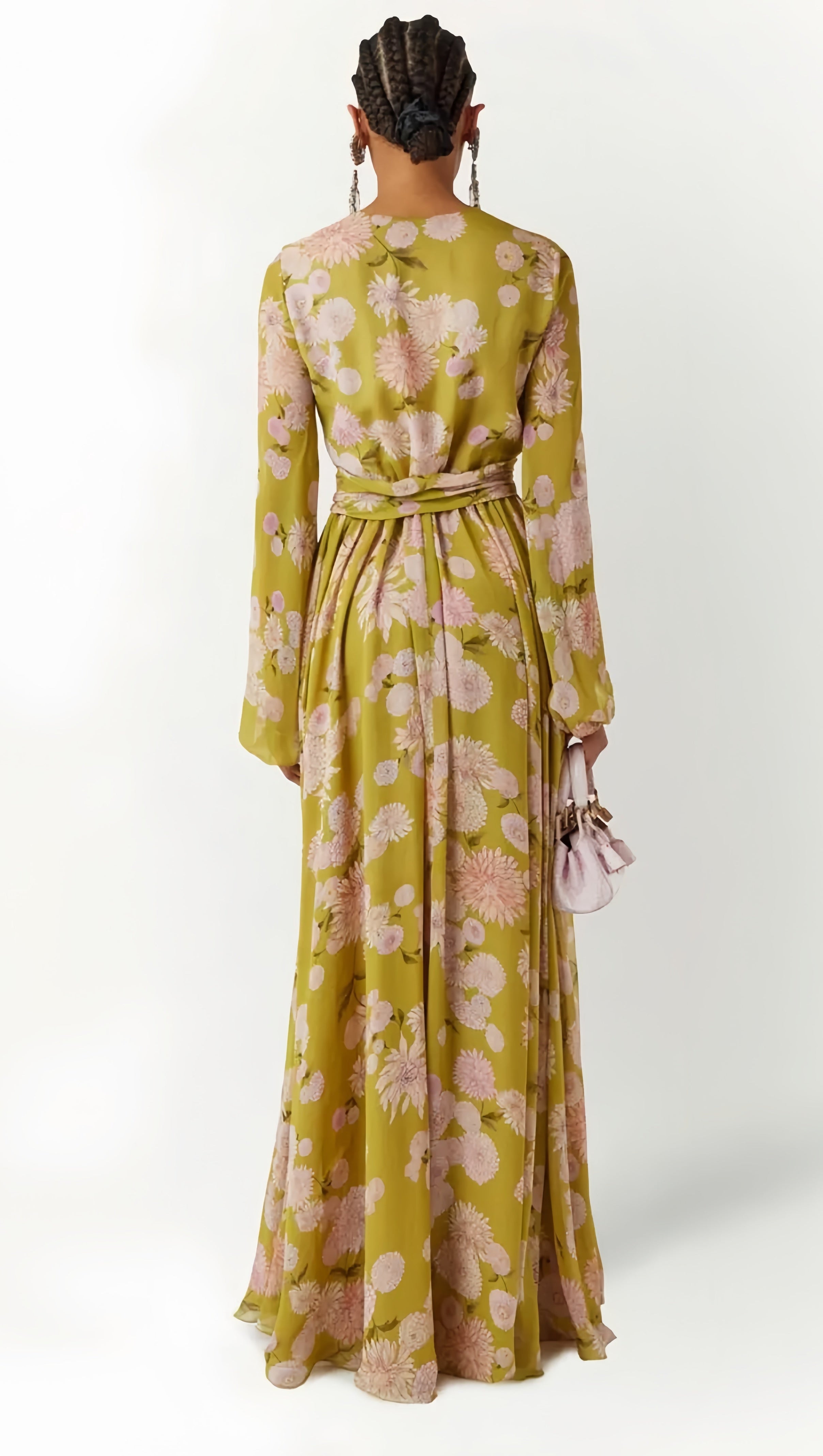 AIIZIE SELENA FLORAL LACE UP PUFF SLEEVE MAXI DRESS - product image
