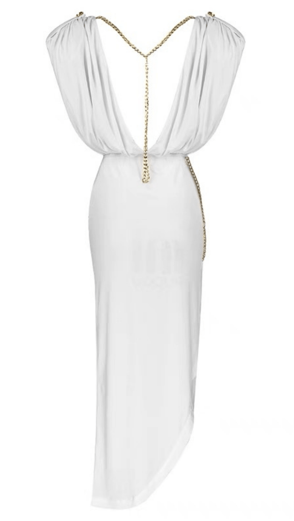 WEISSES RÜCKENFREIES KETTENKLEID