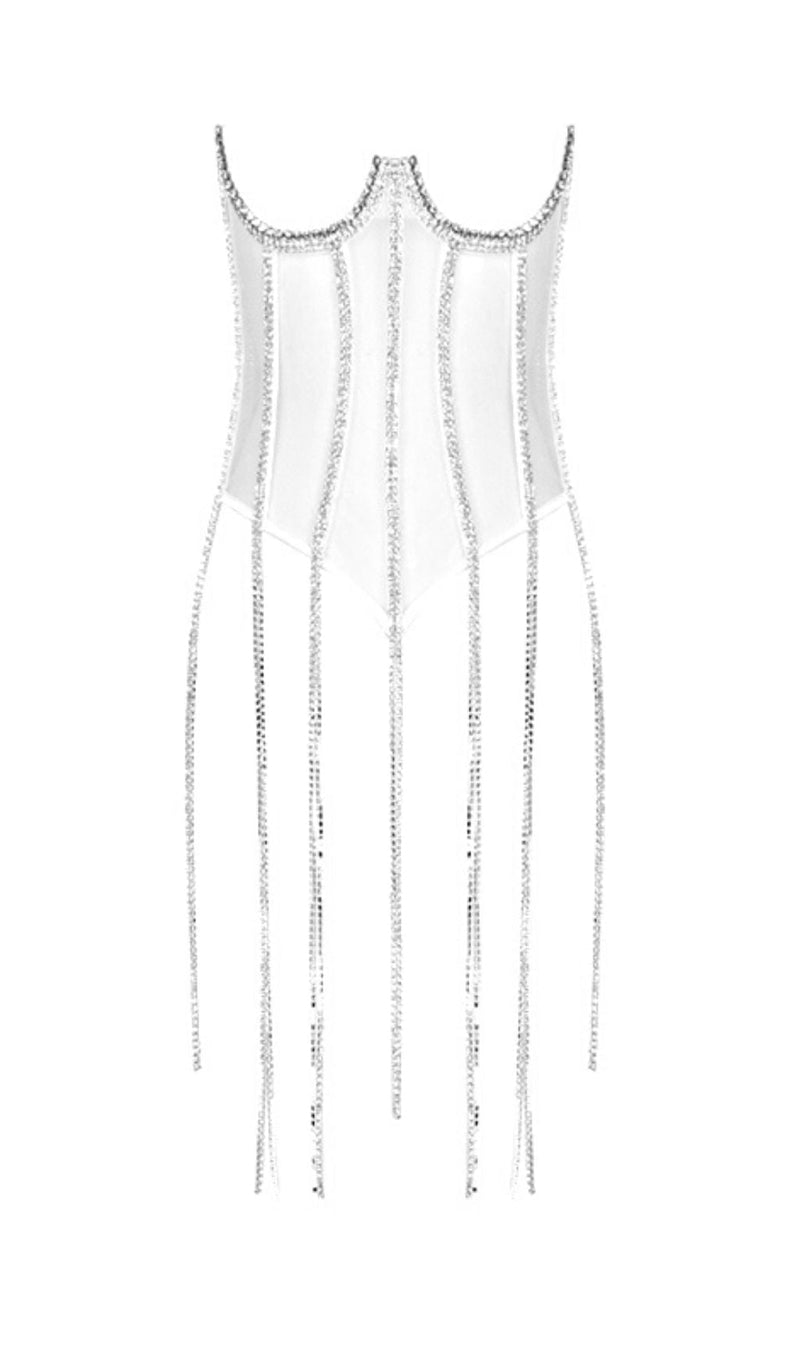 WHITE CRYSTAL TASSELS CORSET