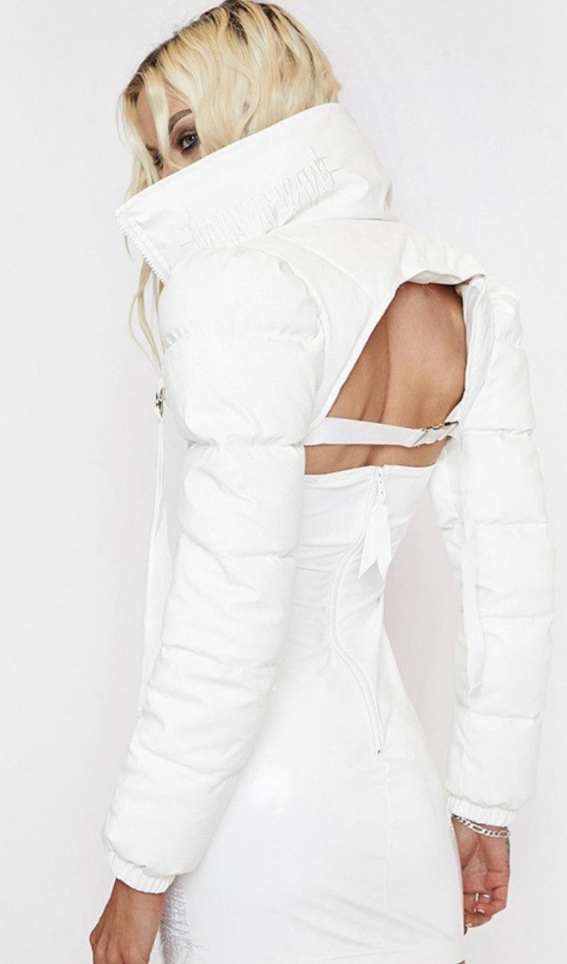 WHITE HIGH NECK SHORT JACKET