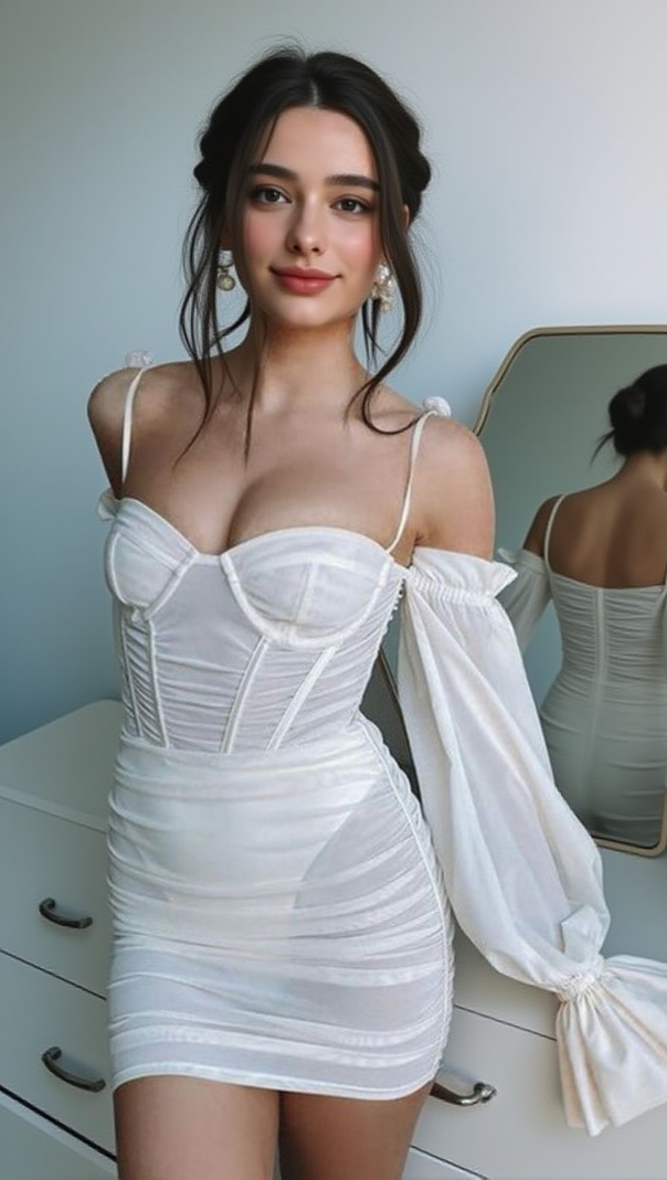 AIIZIE WHITE LANTERN SLEEVE TUBE DRESS - product image