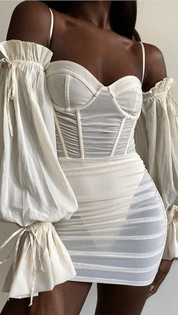 AIIZIE WHITE LANTERN SLEEVE TUBE DRESS - product image