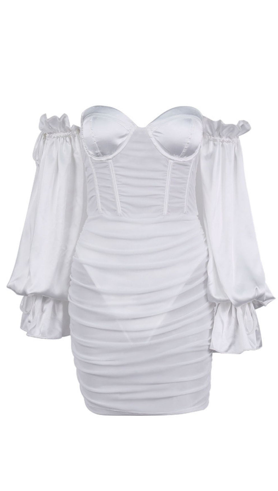 WHITE LANTERN SLEEVE TUBE DRESS