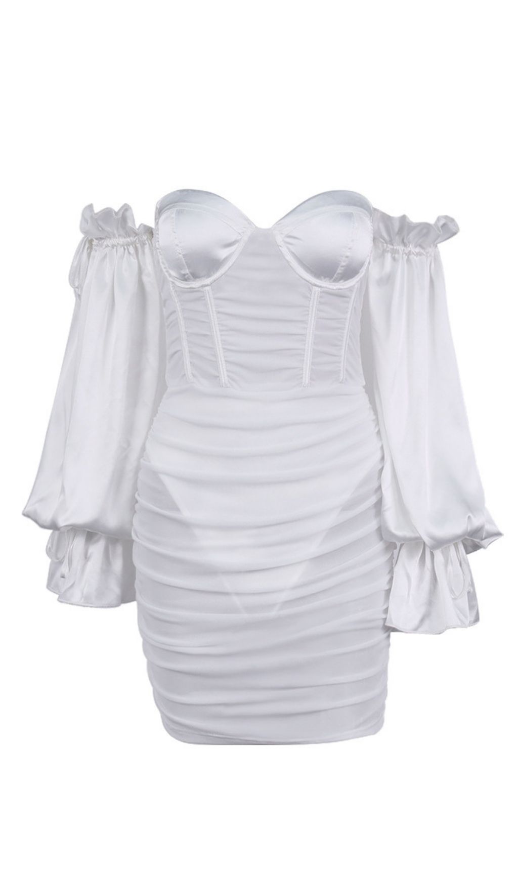 WHITE LANTERN SLEEVE TUBE DRESS