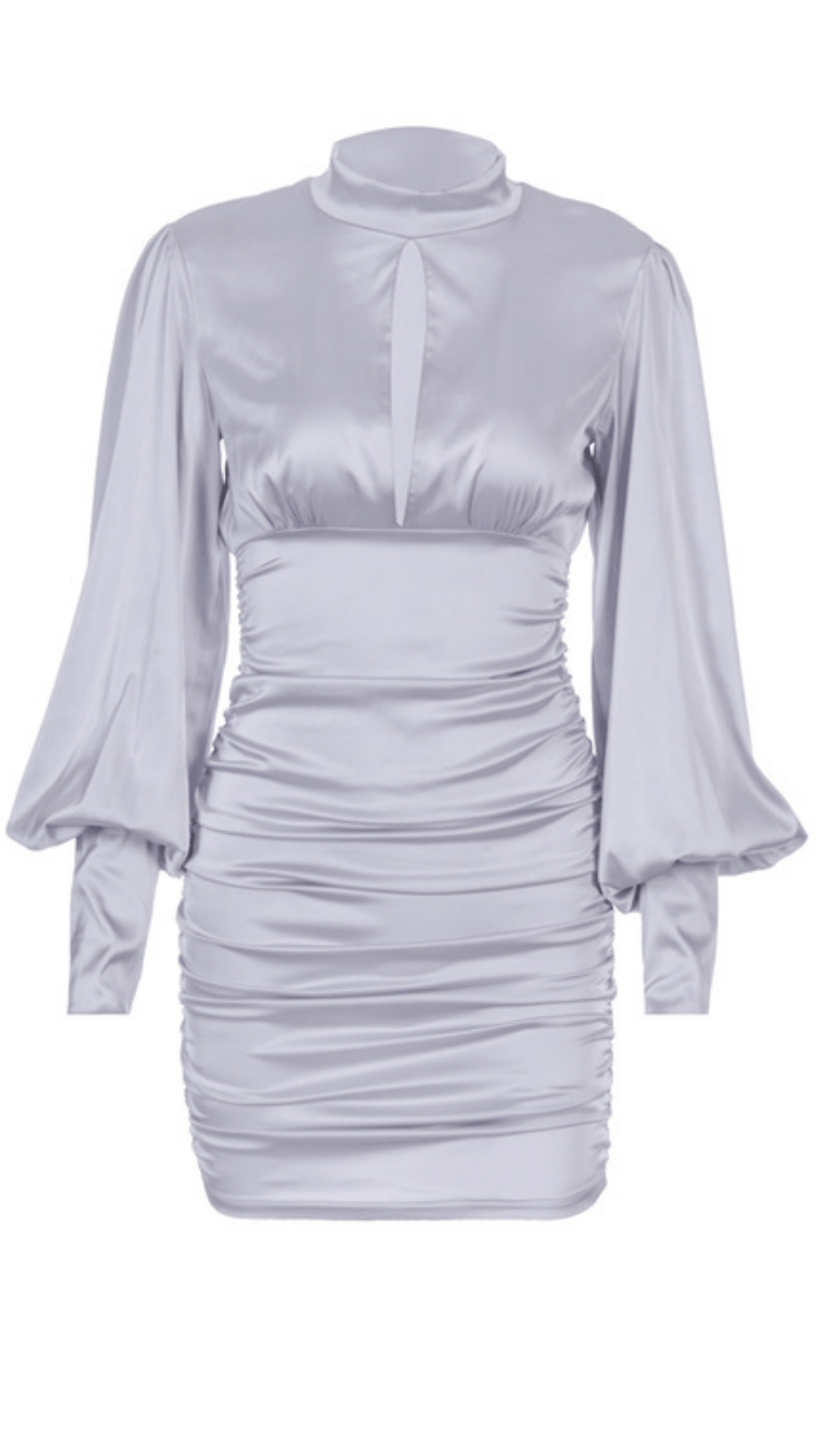 ABITO DRAPPEGGIATO CON COLLO ALTO IN RASO BIANCO