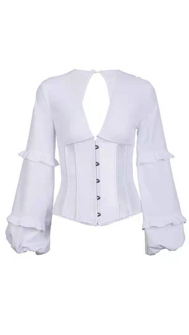 AIIZIE WHITE V-NECK BACKLESS CROSET TOP - product image
