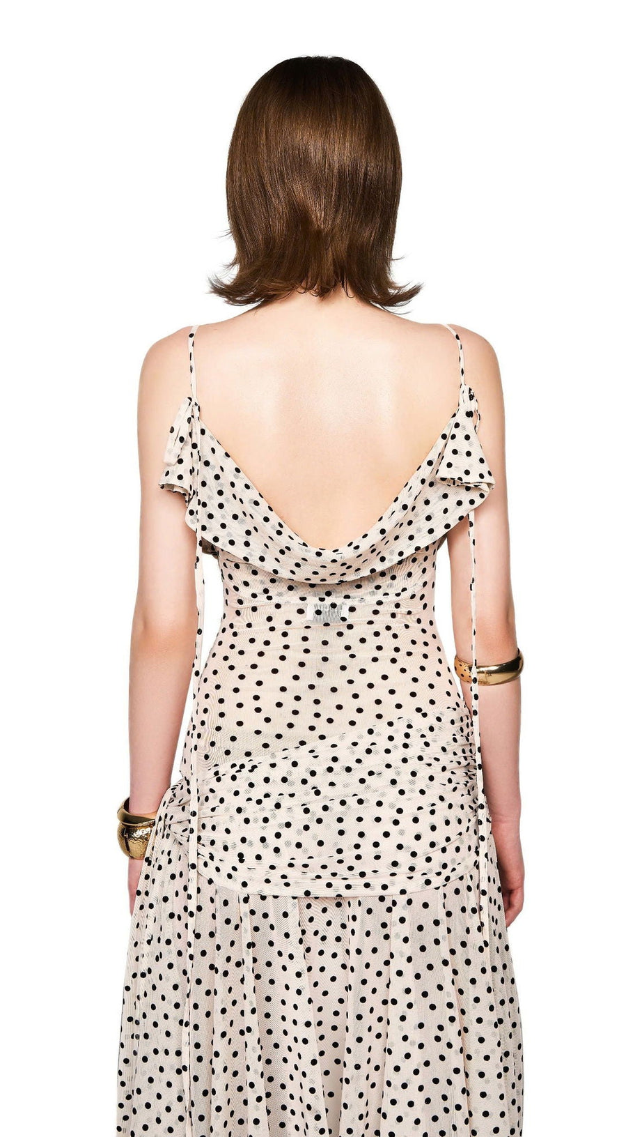 ABITO MIDI SENZA MANICHE A POIS CON ORLO IRREGOLARE IN ALBICOCCA