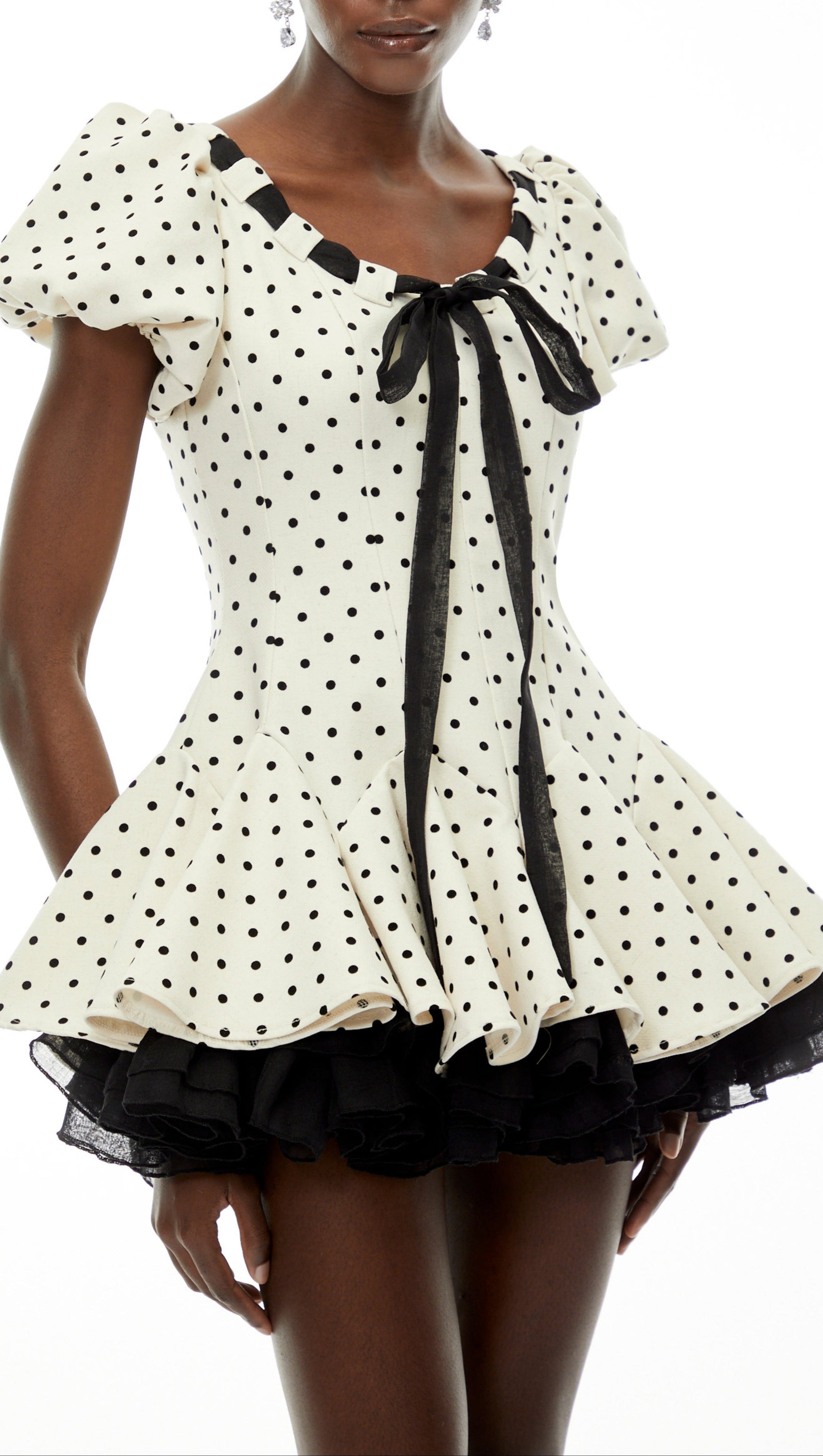Wania White Polka Dot Mini Dress with Tie-Front