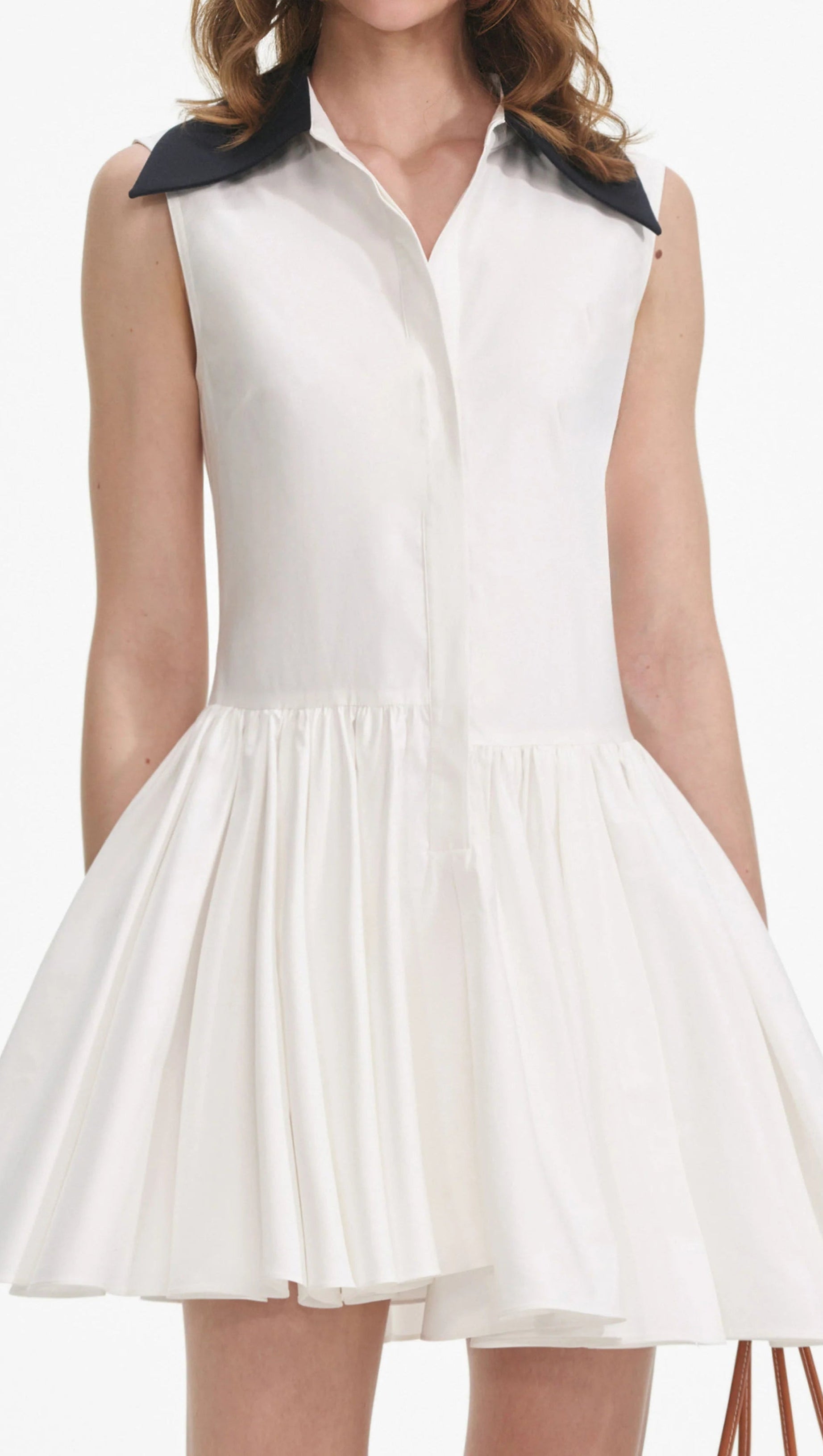 WHITE COTTON CONTRAST COLLAR MINI DRESS