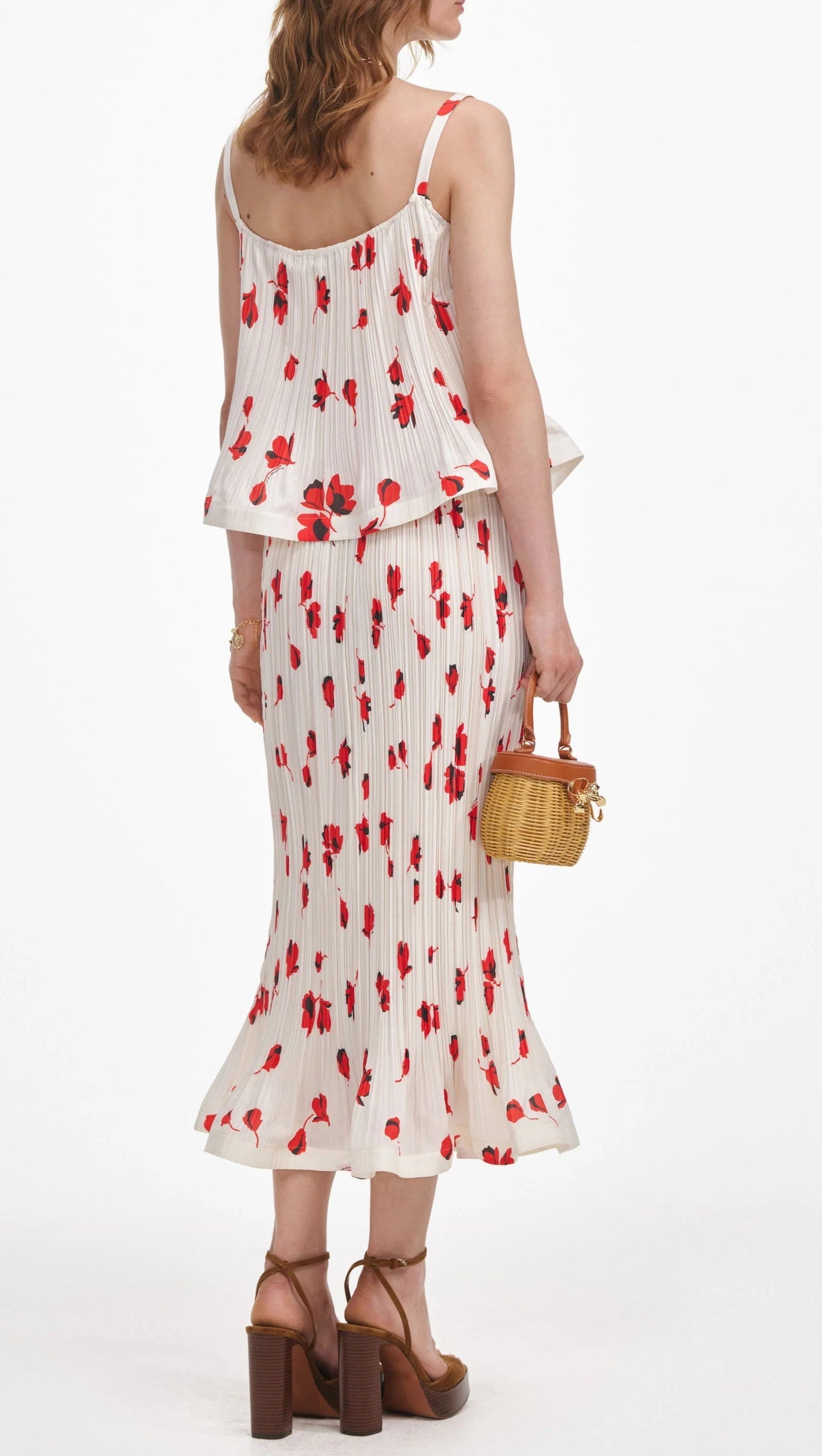 Weißer Plissee-Midirock mit Blumenmuster