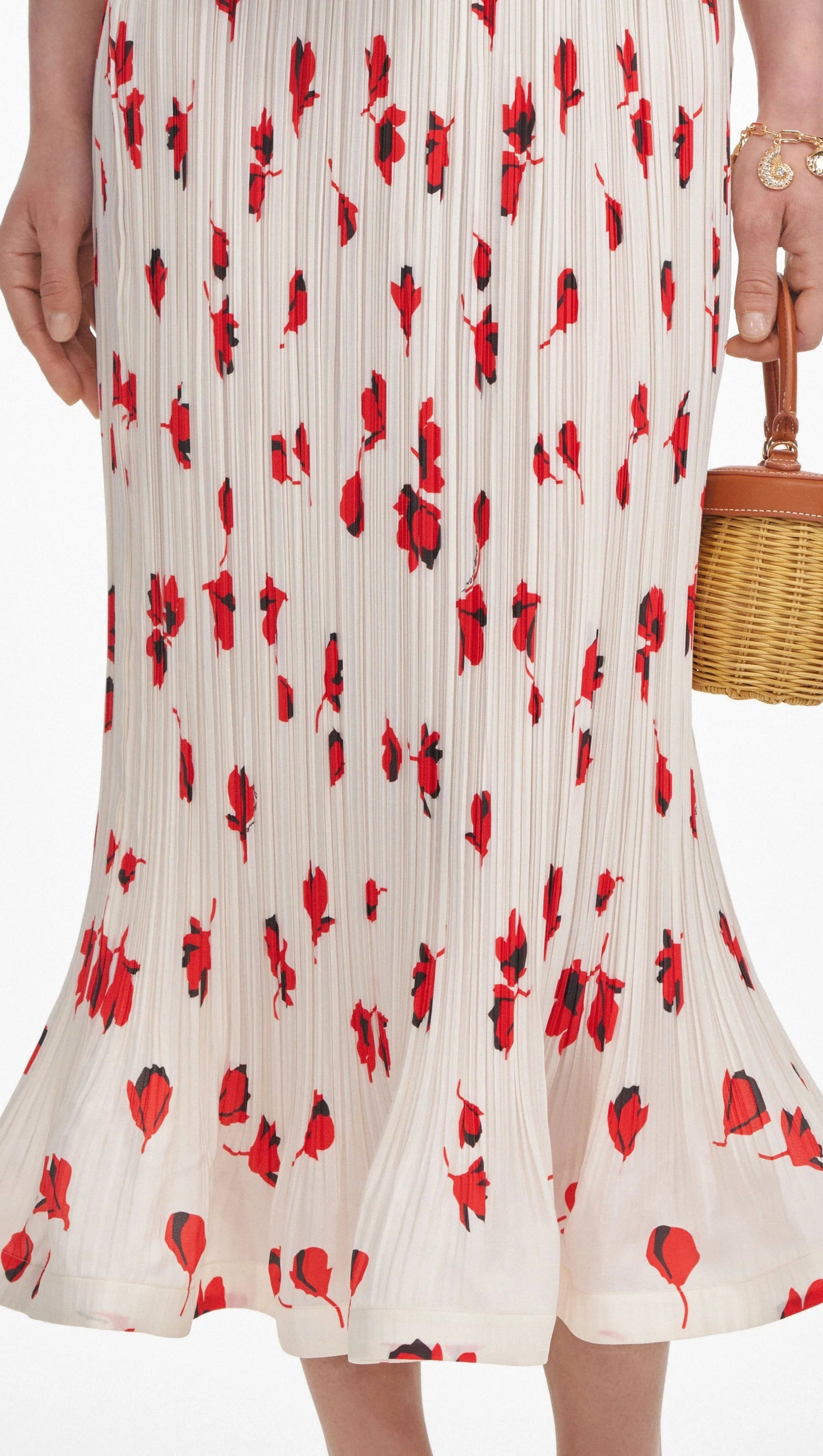 Weißer Plissee-Midirock mit Blumenmuster