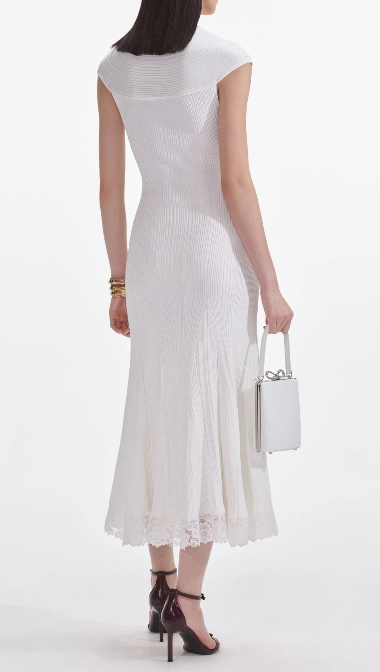 AIIZIE WHITE KNIT LACE INSERT MIDI DRESS - product image