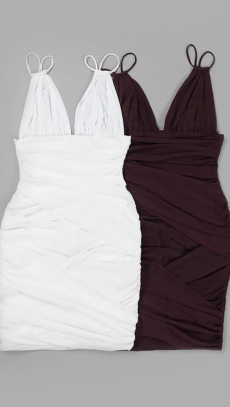DEEP V RUCHED MESH MINI DRESS