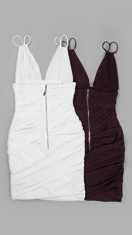 DEEP V RUCHED MESH MINI DRESS