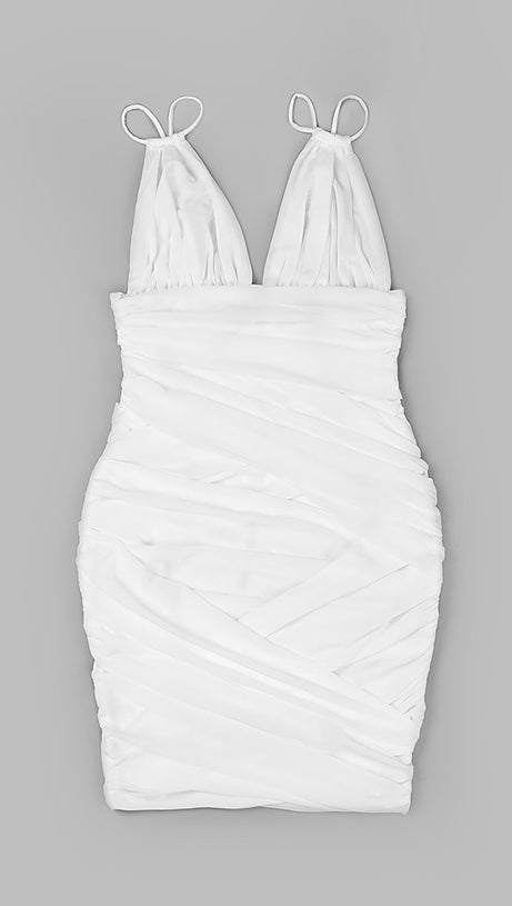 DEEP V RUCHED MESH MINI DRESS