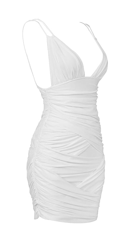 DEEP V RUCHED MESH MINI DRESS