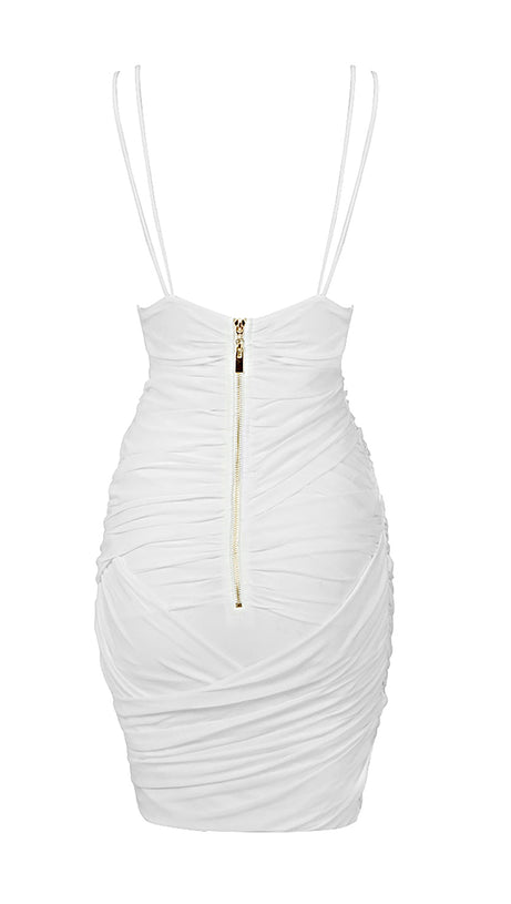 DEEP V RUCHED MESH MINI DRESS