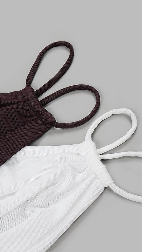 DEEP V RUCHED MESH MINI DRESS