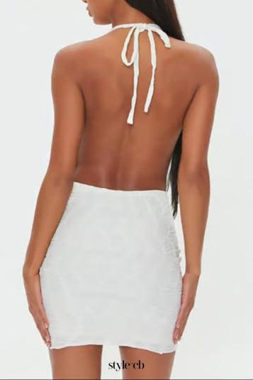 WHITE TEXTURED BODYCON MINI DRESS