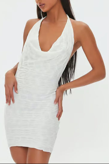 WHITE TEXTURED BODYCON MINI DRESS