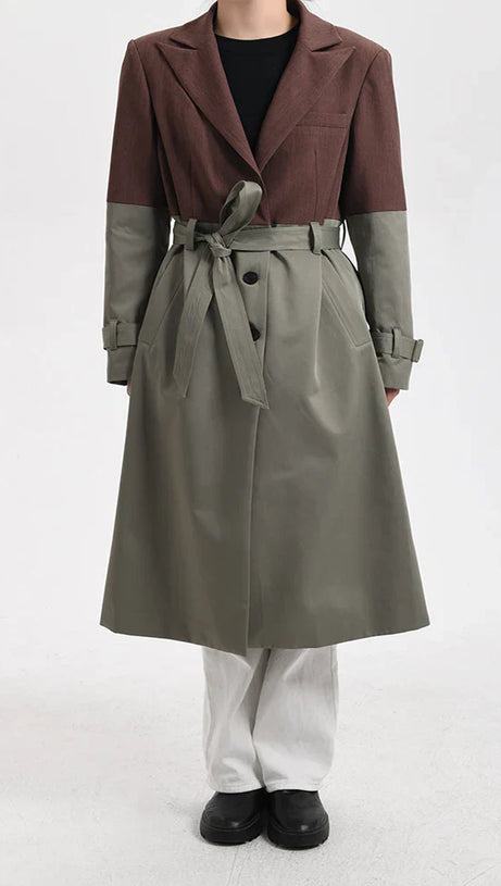 BELTED BLAZER TRENCH COAT IN BROWN GRAY