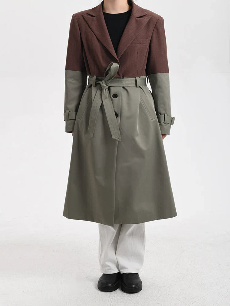 AIIZIE BELTED BLAZER TRENCH COAT IN BROWN GRAY - product image