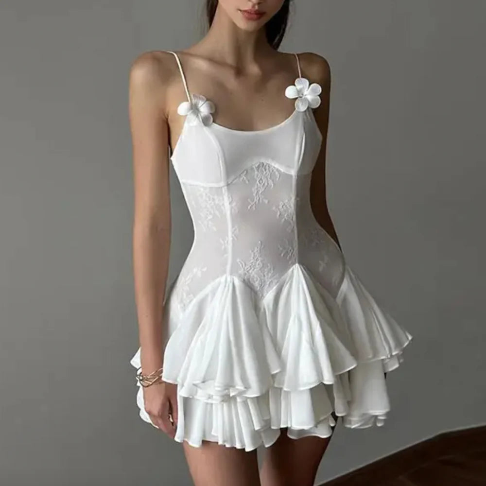AIIZIE SPAGHETTI STRAPS RUFFLE MINI DRESS - product image