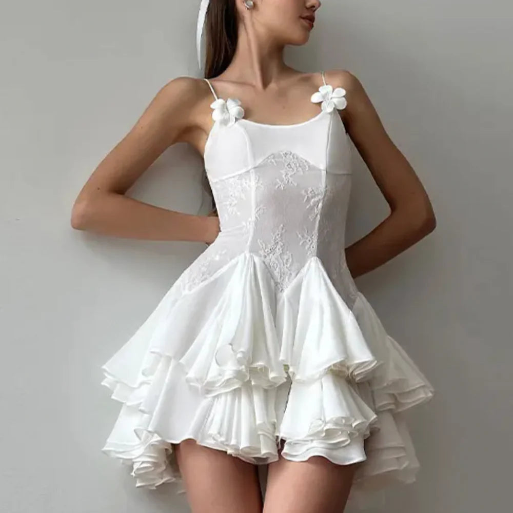 AIIZIE SPAGHETTI STRAPS RUFFLE MINI DRESS - product image