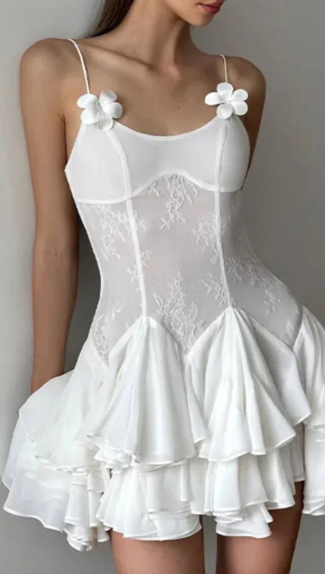 SPAGHETTI STRAPS RUFFLE MINI DRESS