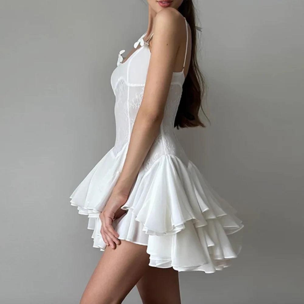 AIIZIE SPAGHETTI STRAPS RUFFLE MINI DRESS - product image