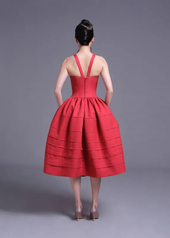 BERRY BELL-SHAPED MINI DRESS IN RED