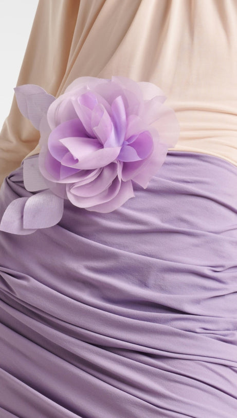 XYLONA DRAPE FLORAL BACKLESS MINI DRESS