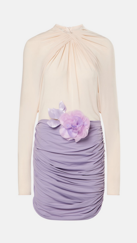 XYLONA DRAPE FLORAL BACKLESS MINI DRESS