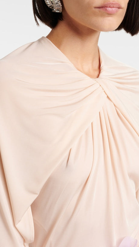 XYLONA DRAPE FLORAL BACKLESS MINI DRESS