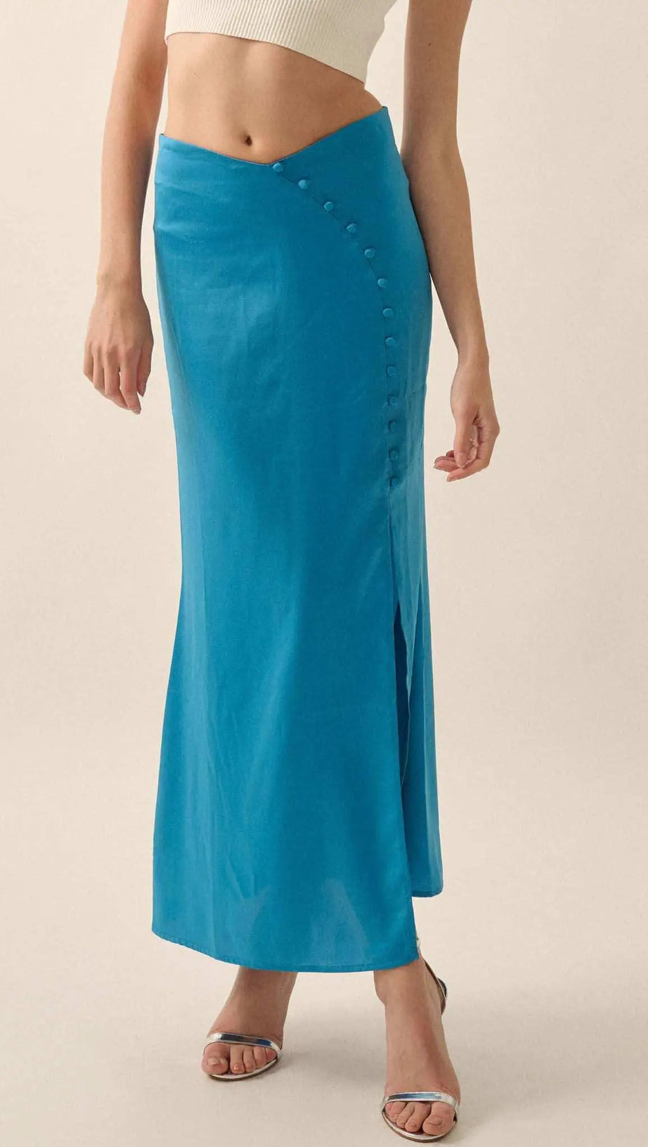 CURVE MATTE SATIN BUTTONED MAXI SKIRT