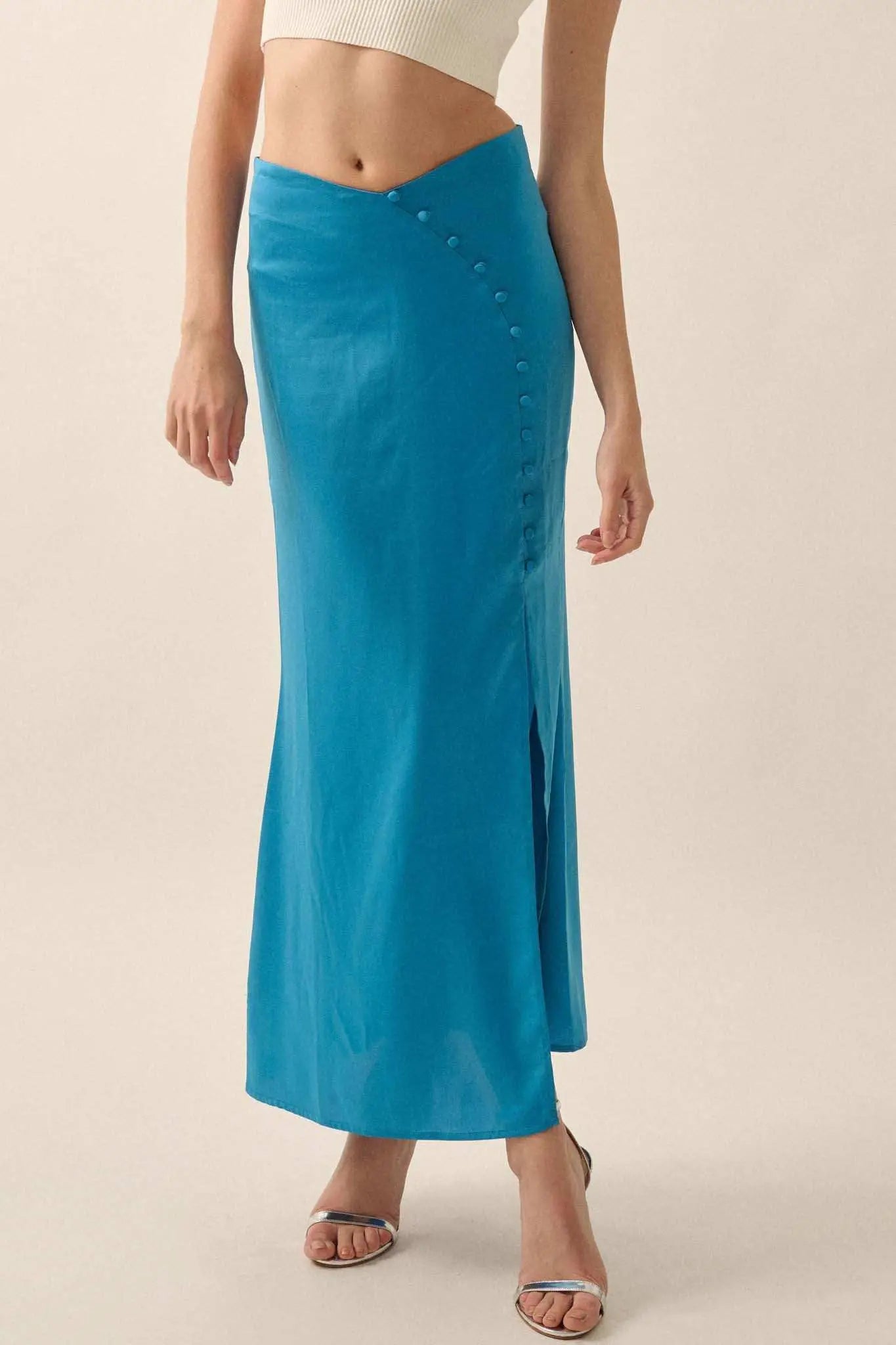 CURVE MATTE SATIN BUTTONED MAXI SKIRT