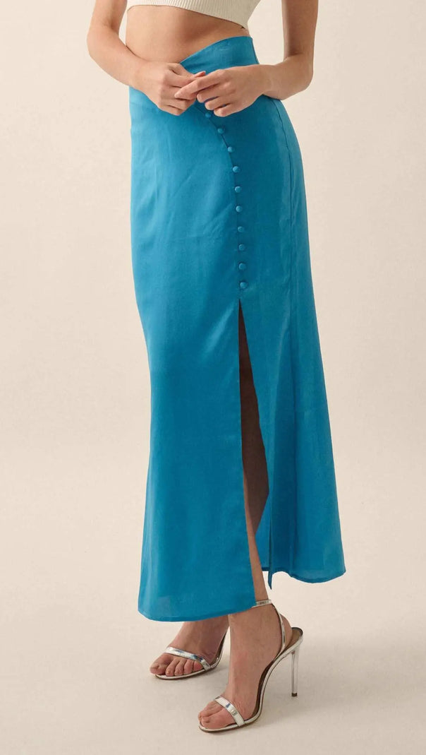 AIIZIE CURVE MATTE SATIN BUTTONED MAXI SKIRT - product image