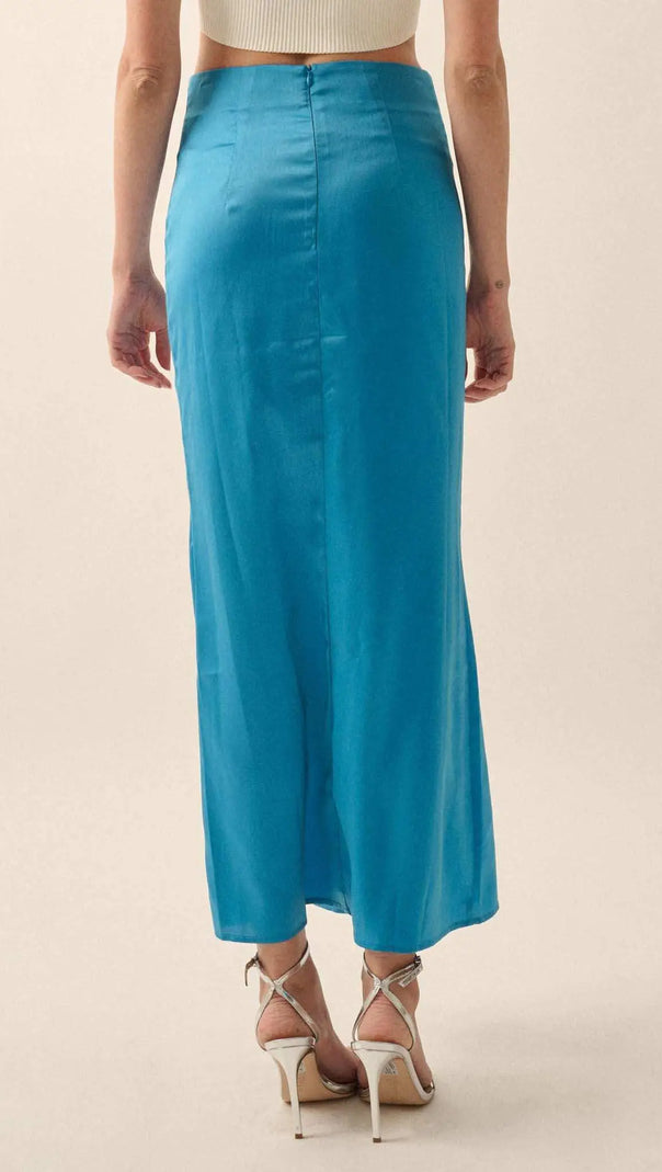 AIIZIE CURVE MATTE SATIN BUTTONED MAXI SKIRT - product image