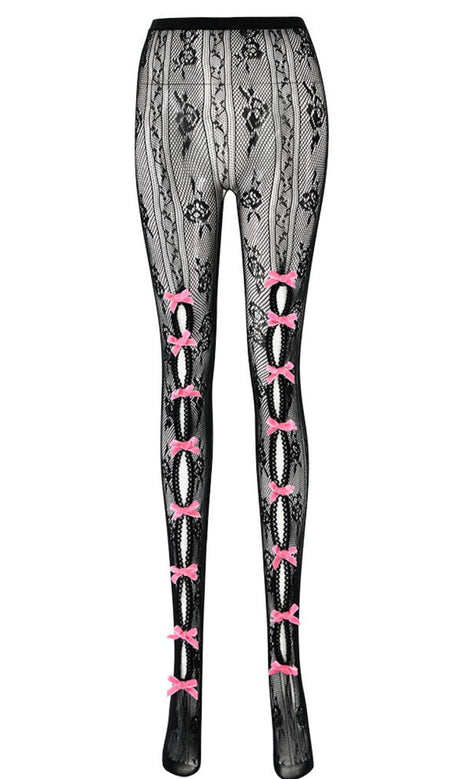 Yara Bowknot Fishnet Stockings - Black
