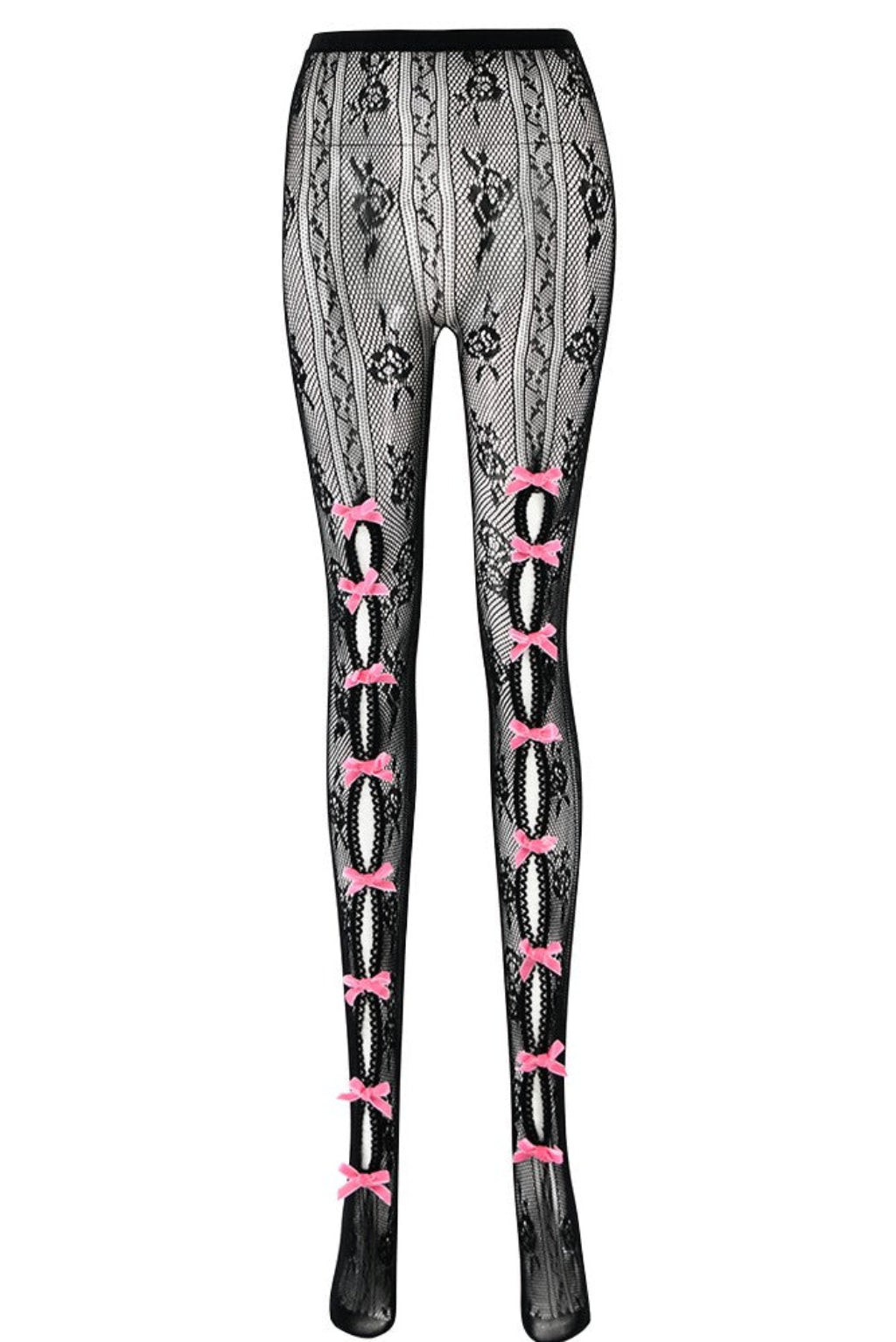 YARA BOWKNOT FISHNET STOCKINGS - BLACK