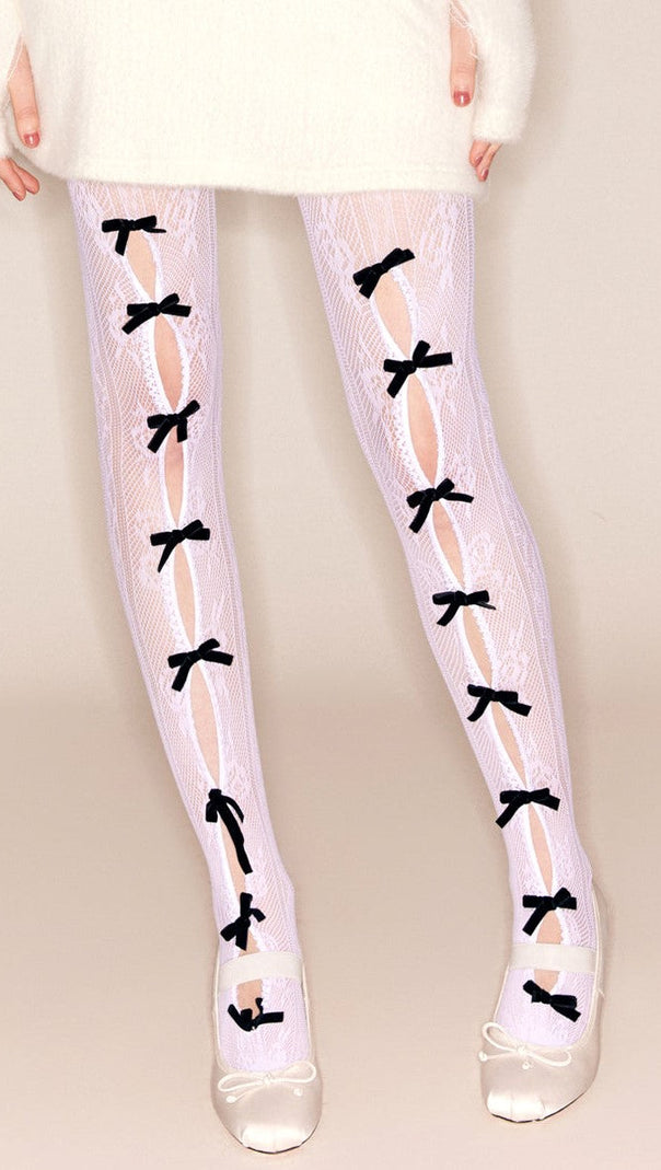 AIIZIE YARA BOWKNOT FISHNET STOCKINGS - WHITE - product image