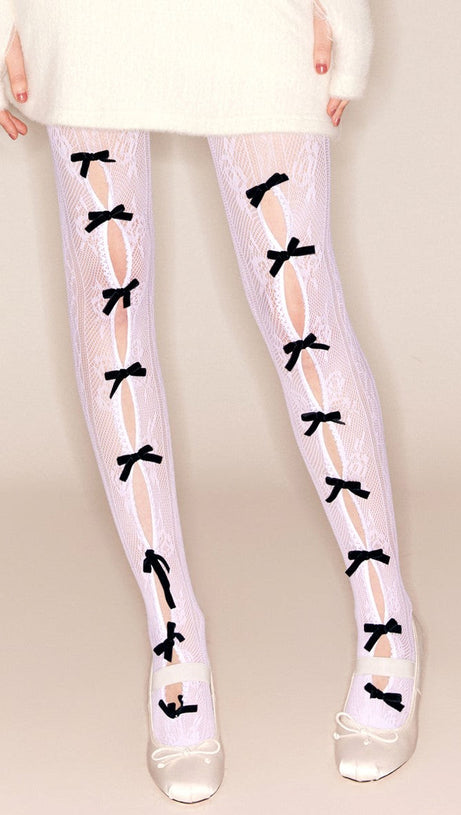 YARA BOWKNOT FISHNET STOCKINGS - WHITE