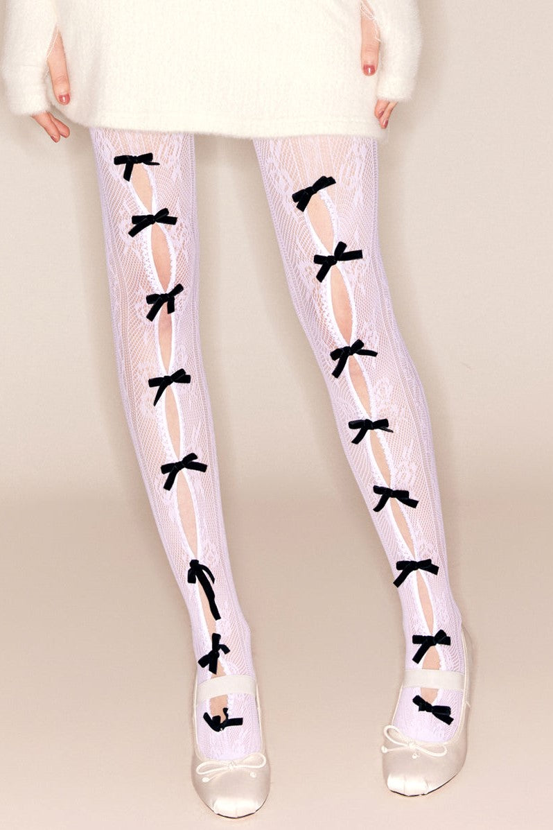 AIIZIE YARA BOWKNOT FISHNET STOCKINGS - WHITE - product image