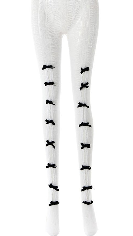 YARA BOWKNOT FISHNET STOCKINGS - WHITE