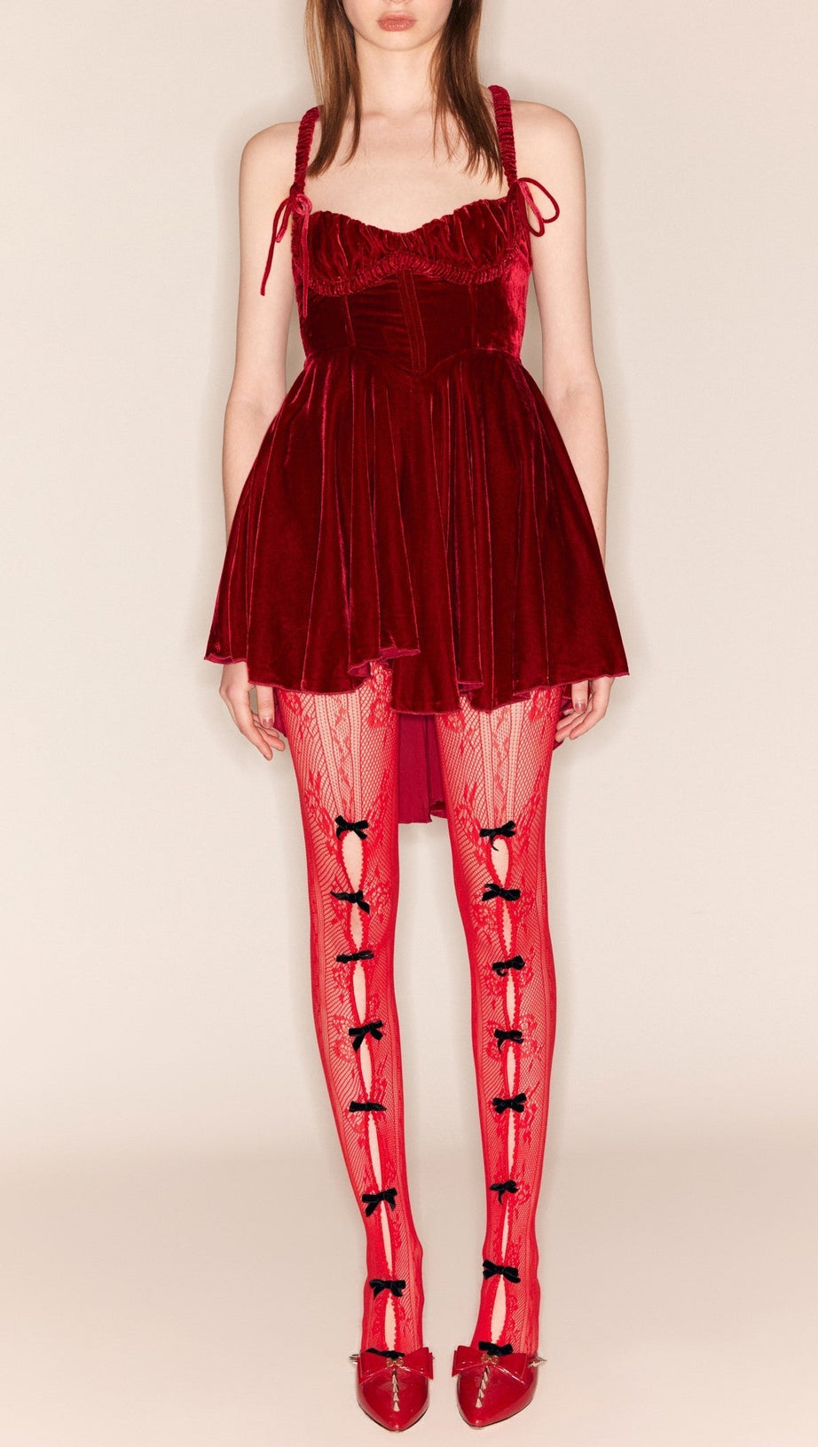 Yara Netzstrümpfe mit Schleife - Rot
