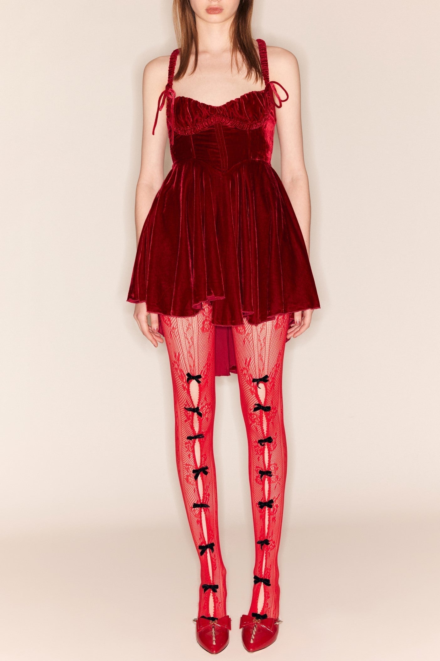 AIIZIE YARA BOWKNOT FISHNET STOCKINGS - RED - product image