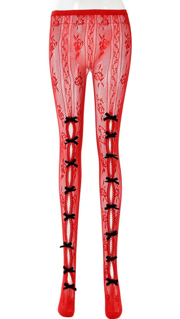 AIIZIE YARA BOWKNOT FISHNET STOCKINGS - RED - product image