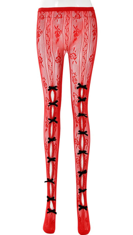YARA BOWKNOT FISHNET STOCKINGS - RED