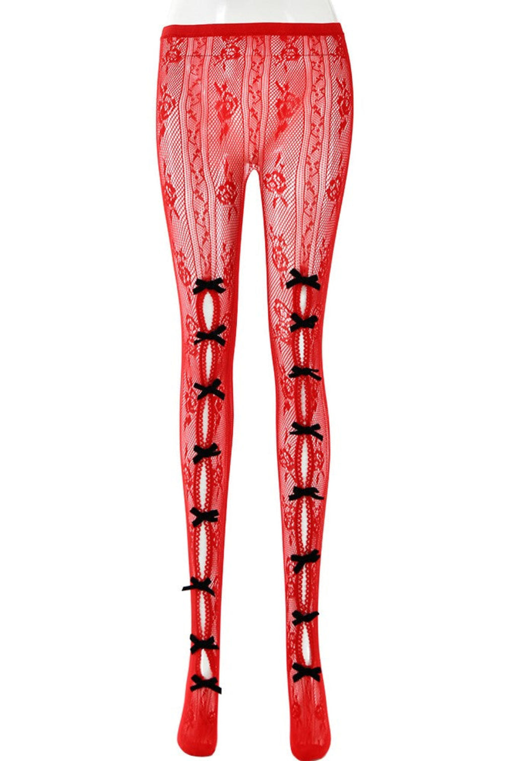 YARA BOWKNOT FISHNET STOCKINGS - RED