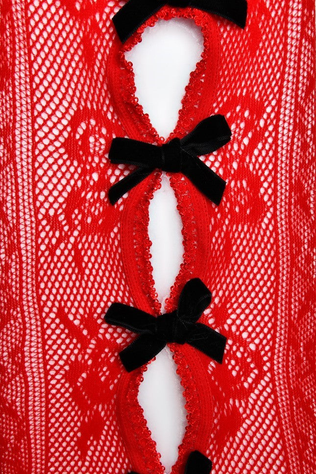 AIIZIE YARA BOWKNOT FISHNET STOCKINGS - RED - product image